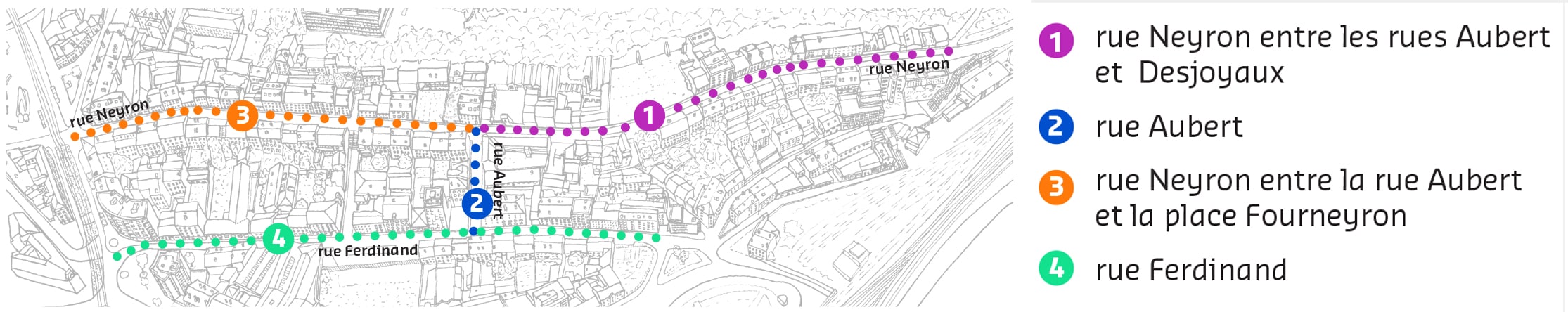 Carte des travaux des rues - Neyron - 4 phases